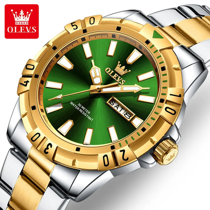 OLEVS Men's Watches Luxury Diving Series Stainless Steel Waterproof Luminous Dual Calendar Fashion Quartz Wristwatch for Men