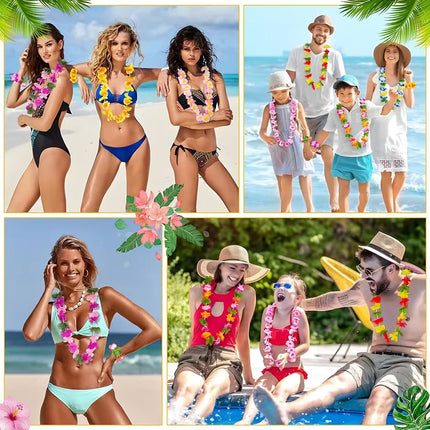 24/36pcs Hawaiian Leis Bulk Luau Party Colorful Tropical Flower Necklace Leis Summer Beach Hula Dance Party Decorations Supplies