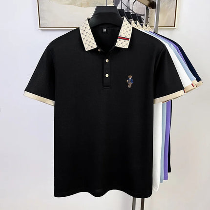 Summer Men's High Quality Cotton Polo Shirt Fashion Brand Design Teddy Bear Embroidery Golf Mulberry Silk Business T-shirt