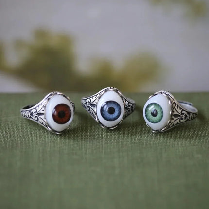 2024 New Creative Cat's Eye Alloy Casting Rings for Men Tiktok Europe and America Gothic Rock All-around Eyeball Simple Jewelry