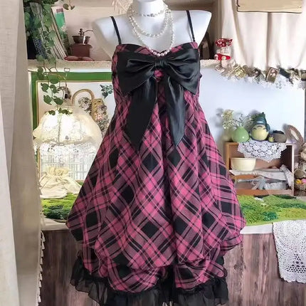 Gothic Retro Sweet Bud Mini Dress Women Harajuku Y2k Strap Dress Y2K Aesthetic Club Party Fashion Outfits