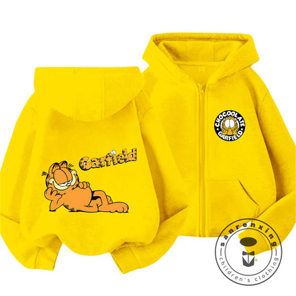 New Garfield Cute Kawaii Zip Hoodie For Kids Boys Girls Autumn Winter Cartoon Trendy Children Hooded Sweatshirt 3 14T