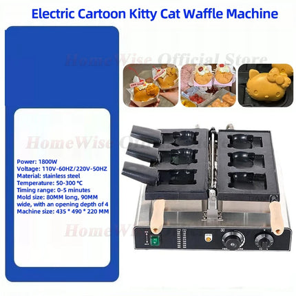 LX Electric Cartoon Kitty Cat Waffle Machine 1800W Open Mouth Kitty Shape Taiyaki Machine Ice Cream Waffle Maker 110V 220V