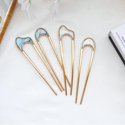 Fashion Luxury Hair Clips Silver Gold Hair Accessories Elegant Enamel Hairpin For Women Metal U Shape Hair Stick Alloy Ornament