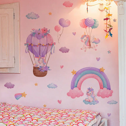 Rainbow Hot Air Balloon Unicorn Star Cloud Love Wall Decal Self-Adhesive Sticker for Girl's Bedroom Dormitory Decor