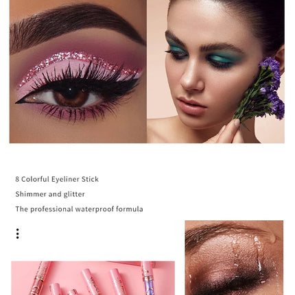 Glitter Liquid Eyeliner Pencil SET Flash Dazzling Eyeshadow Pearlescent Outline Pen Long Lasting No Smudge Women's Makeup Gifts