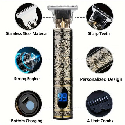 Electric Hair Clipper With LCD Display Oil Head Hair Cutting Machine Hair Beard Trimmer Rechargeable USB Shaver For Men Father