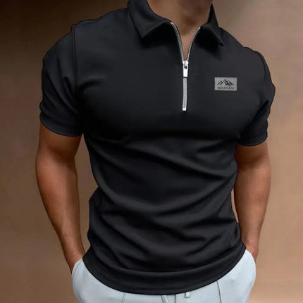 Men's New Summer Polo Shirt, with a Turned-Down Collar and Zipper, a Plain-Colored Casual Style Short-Sleeved T-Shirt