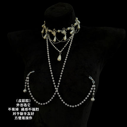 Metal Pearl Tassel Nipple Clamps Body Chain Nipple Massage Collar Body Restraint BDSM Adult Toy Stimulation Couples Foreplay 18+
