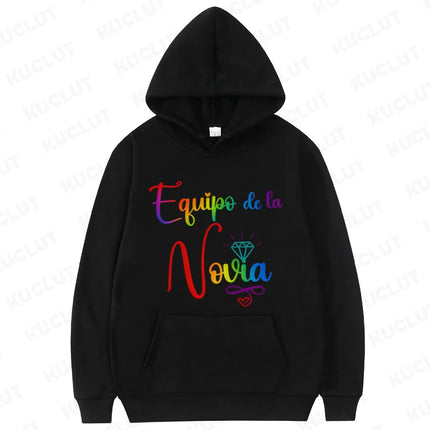 Bestie Bridal Bachelorette Party Hoodies Spanish Team Bride Print Casual Hooded Sweatshirts for Women Girls Group Matching Tops