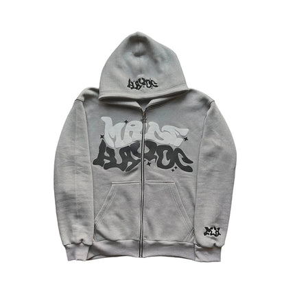 Zipper hooded sweatshirt with retro American letters suitable for men and women wearing Y2K jacket autumn/winter cardigan