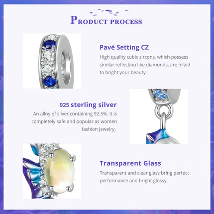 BAMOER 925 Sterling Silver Dreamy Ocean Series Dazzling Crab Beads Seahorse Pendant Charms for Women Bracelet and Necklace DIY