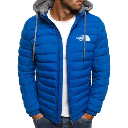 Men's hooded windproof jacket, warm parka coat, casual and comfortable, outdoor zip-up jacket, street fashion, camping, winter