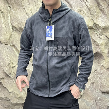 Outdoor Pine Pattern Knitted Fce Hoodie Breathable Men Women Sweatirt Casual Sle Stand Fit Long Sve Zipper ...