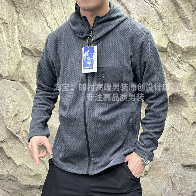 Outdoor Pine Pattern Knitted Fce Hoodie Breathable Men Women Sweatirt Casual Sle Stand Fit Long Sve Zipper ...