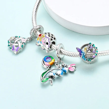 Spring Charms Beads Pendant 925 Sterling Silver Flower Butterfly Dragonfly Mushroom Charms Fit Bracelet Woman Man DIY Jewelry