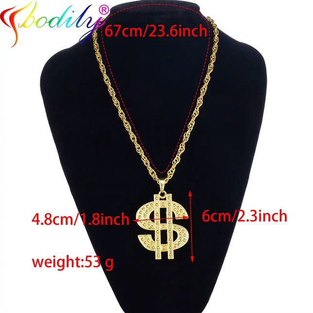 Golden Plated Hip Hop Rock Necklace Stainless Steel US Dollar Money Sign Pendant Necklace Mens Women Jewellery Gift