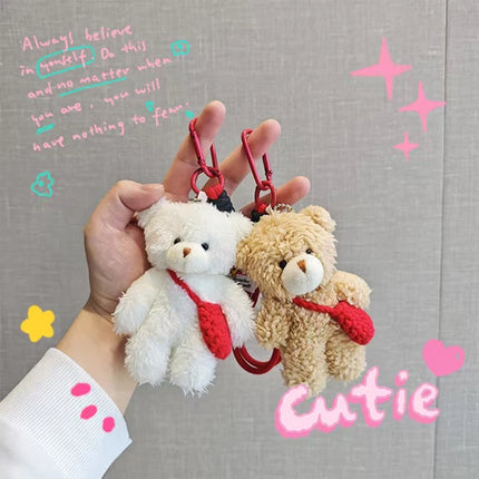 Cute Red Bag Bear Knot Rope Keychain Pink Blue Paired Bears Plush Doll Car Key Chain Christmas Scarf Bear Backpack Key Chain