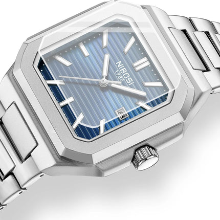 NIBOSI Luxury Square Fashion Men's Wristwatch Waterproof Luminous Date Week Quartz Men's Watches Stainless Steel Men's Watch Reloj