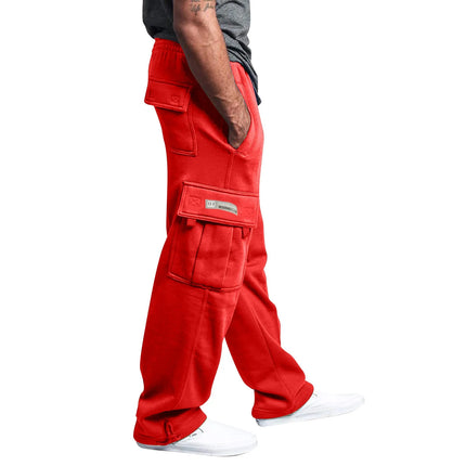 Men's Cargo Pants Rope Loosening Waist Solid Color Pocket Trousers Comfortable Loose Sports Trousers Casual Wide Leg Pants