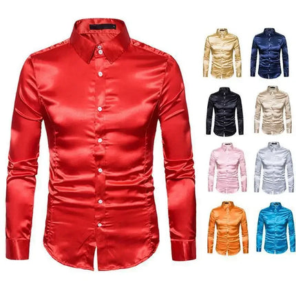 Amazon Spring Autumn Men's Long Sleeve Shirt Casual Fashionable Shiny Interior Top Men's European Style Foreign Trade Shirt