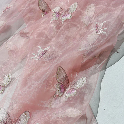 Blush Embroidered Chiffon Organza Fabric Ethereal Chinese Style Blouse Dress Hanfu Designer Apparel Fashion Textile Material