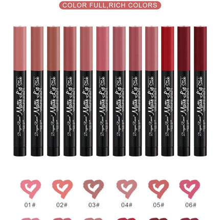 12 Colors Lipstick Pencil Matte Velvet Waterproof Long-lasting Non-stick Cup Lip Stick Sexy Rose Red Automatic Lip Liner Makeup