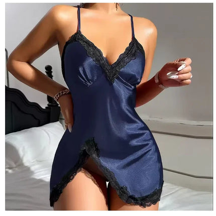 Sexy Backless Mini Nightgown Lingerie for Women Summer Chemise Sleepwear Suspender Nightdress White Satin Lace Home Wear Loungewear