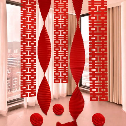 Red Chinese Wedding Hanging Flags Traditional DIY Crafts Double Happiness Pendant Festive Door Curtain Hanging Decor Living Room