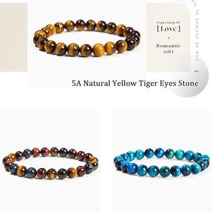 JD Natural Stone Beads Bracelet Amethyst Tiger Eye Crystal Quartz Agate Gem Beads Bangles Women Men Reiki Healling Jewelry Gift