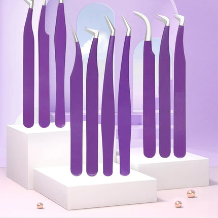 1PC Eyelashes Tweezers Stainless Steel Curved Straight Superhard Tweezers High Precision Anti-static Tweezers for Eyelashes