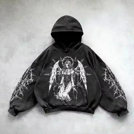American Y2K New Hip Hop Trend Retro Hoodie Women Street Casual Loose Joker Vintage Sweatshirt Unisex Fleece Padded Warm Hoodie