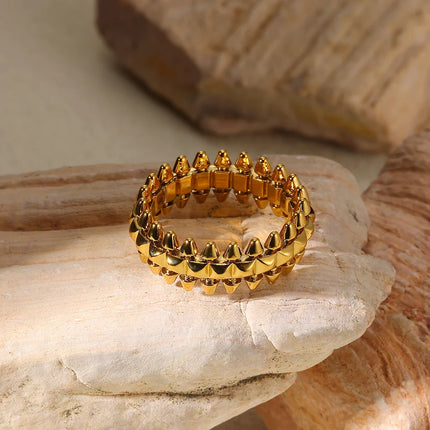2025 Design Style Riveted Bullet Stainless Steel Rings For Women Punk Gold Color Creative Ring Broad Surface Finger Jewelry Gift