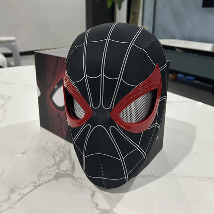 Hot In Stock 1:1 Scale Miles Spider-Man Electronic Mask With Moving Glowing Eyes Ring Control Cosplay Toy Gift For Boys Gift