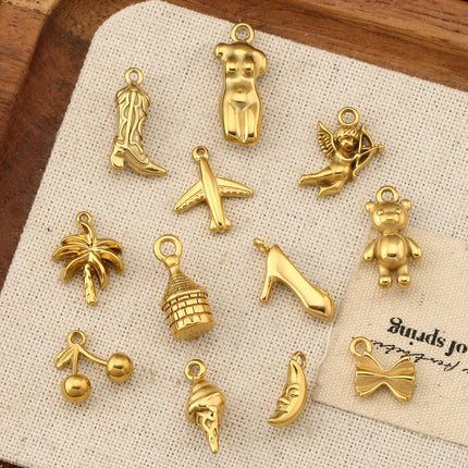 3Pcs Airplane/Body/Cowboy Boot/Ox Horn Charms Stainless Steel Waterproof Pendants DIY Earrings Necklace Jewelry Making Findings