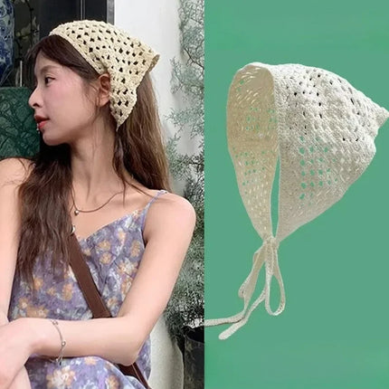 Lace Hollow Out Triangle Hair Scarf Headband Women Girls Cotton Knitted Flower Headbands Summer Travel Literary Photo Headwear