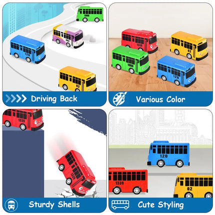 Mini Pull Back Tayo Bus Toy Set with Openable Doors, Sliding Cartoon Vehicle Toy for Kids Boys, Educational Traffic Playset Gift