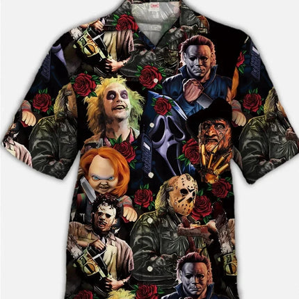 Halloween Hawaiian Shirts Chucky Michael Myers 3d Print Shirts Men Women Fashion Social Beach Shirt Casual Blouses Street Camisa
