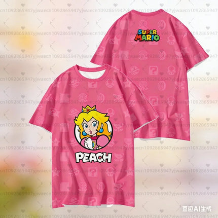 2026 Summer men women Sweet Princess Style Super Mario Peach T-Shirt Men Women Game Graphic Tee Breathable Quick Dry Casual Tops