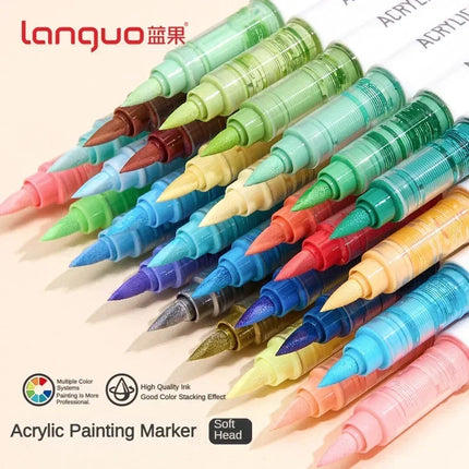 LANGUO 171/9 Colors Direct Liquid Acrylic Paint Pens Brush Marker for Rock Painting Stone Canvas DIY Art Supplies Stationery