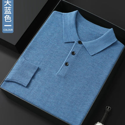 High quality worsted  spun collar wool sweater men's spring and autumn business polo sweater thin long sleeved knitted T-shirt