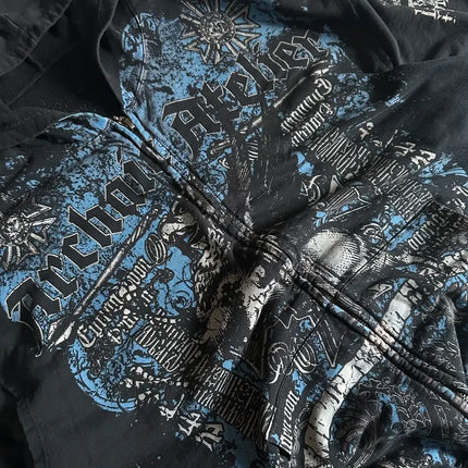 Affliction Gothic Hoodie Y2K New Retro Pattern Oversize Zipper Hoodie For Women Hip Hop Casual Sweatshirt Personality Streetwear