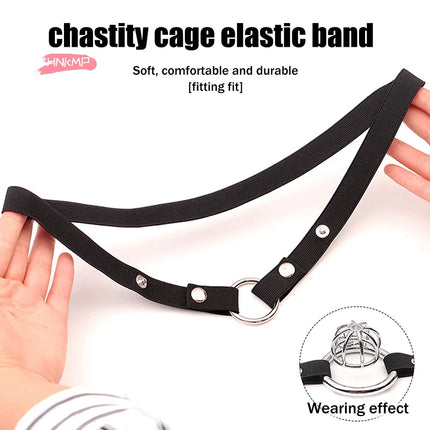 Adjustable Anti-Off Male Chastity Cage Device with Auxiliary Belt And Three-Way Widen Elastic Band Rope Sexy Underwear for Men