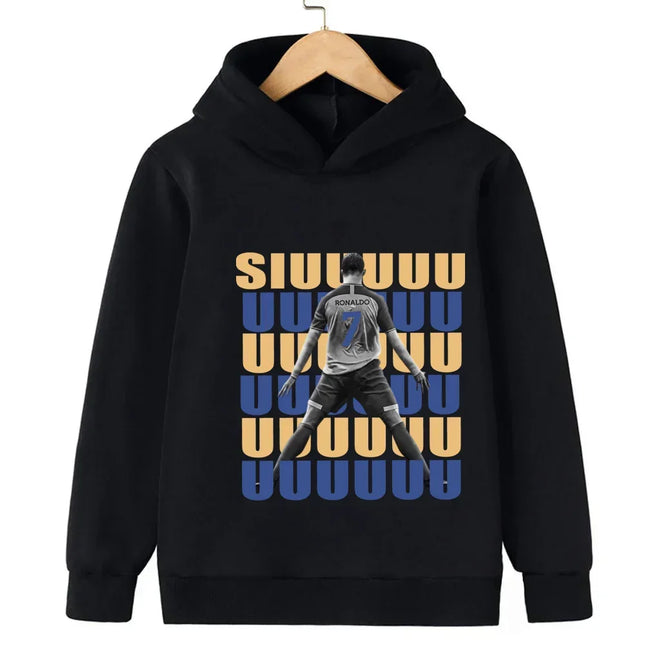 Messi Printed Children's Hooded Hoodie Plus Velvet Sweatshirt Casual Sportswear Pullover Black Top Boy and Girl Kid Baby Clothes