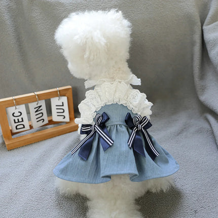 Sea Breeze Holiday Denim Dress Pet Clothes Dog Cat Anti-Hair Loss Summer Blue Dress