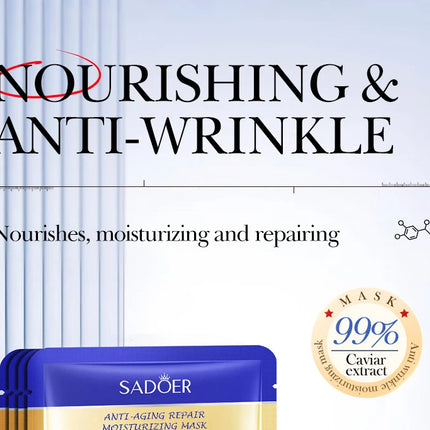 5pcs SADOER Caviar Hyaluronic Acid Moisturizing Facial Masks Brightening Firming Hydrating Face Mask Facial Skin Care Products