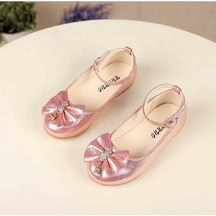 Spring Autumn Kids Leather Shoe Elegant Bowtie Girl Princess Shoes Fashion Casual Wedding Children's Flats Ankle-strap Versatile
