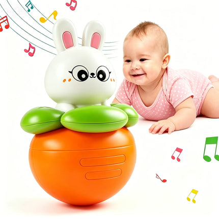 Baby Musical Tumbler Bunny Toy, Swing Rabbit Carrot Infant Toy 0-12M, Safe Soothing Tummy Time Early Education Baby Gifts