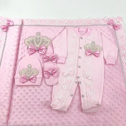 Baby Girl Boy Princess Prince Hospital Exit Newborn Bling Outfits Baby Bottles Gift Set Baby Shower Gift 5pcs Crown Romper