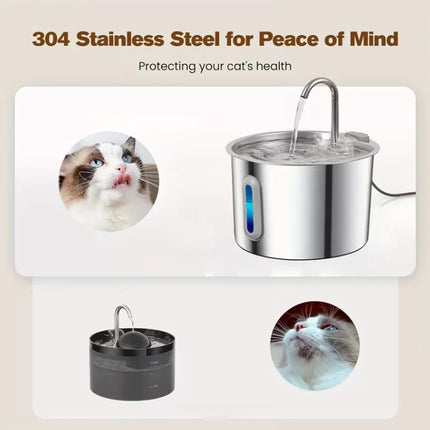 Stainless steel automatic pet water dispenser, 74 ounces/2.2 liters, with water level window for easy viewing of water level